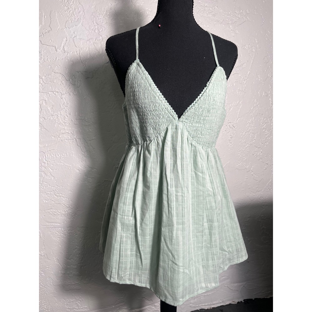 HEYSON Large Mint Green Smocked Cotton Mini Dress Babydoll Boho NWT